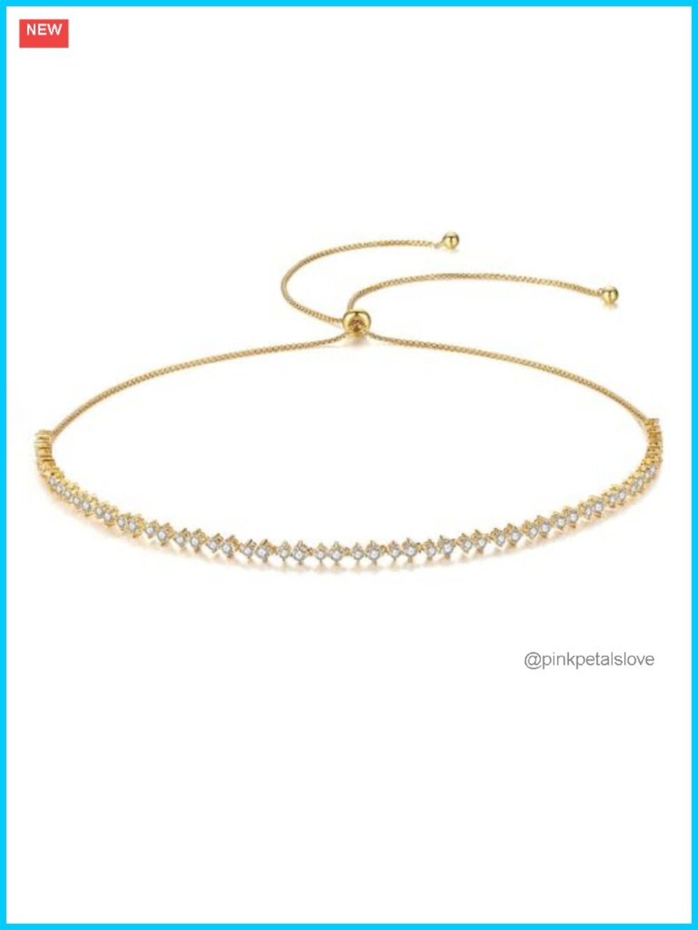 14K Gold Moissanite Tennis Slide Choker Necklace Adjustable Chain for Women